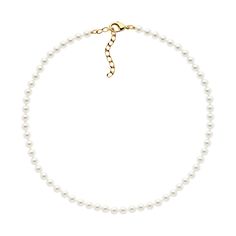 A beautiful and classic pearl necklace hand strung and knotted to give the look and feel of the real thing! Our 6mm faux pearls are finished with a gold extension clasp and are elegant worn alone or layered. Glass Pearls with 24 carat Gold clasp Pearls And Gold Necklace Layered, Classic Gold-plated Pearl Necklace, Gold-plated Pearl White Necklace As Gift, White Gold-plated Pearl Necklace With Pearl Charm, White Pearl Chain Necklace Gold-plated, Elegant Gold-plated Pearl White Pearl Necklace, Classic Pearl Necklace, Real Pearl Necklace, White Pearl Necklace