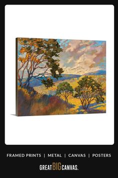 a painting with trees and clouds in the background