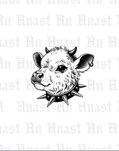 a drawing of a cow with spiked horns on it's head and an inscription that says