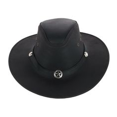 This western hat adds a touch of charm to any occasion. Its sleek leather exterior only gets better as its patina develops over time. The matching leather hatband subtly accents the body of the hat along with its studded decorum. Adding a touch of breathability are ventilation holes on both sides of the crown. Whether you are looking to make a bold statement with this hat or simply just using for function, this hat is a great addition to your wardrobe. Made of 100% Leather Outback Hat, Hiking Hat, Work Belt, Mens Sun Hats, Western Hat, Wide Brim Sun Hat, Western Hats, Hat For Man, Cold Weather Accessories