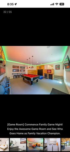 the game room is clean and ready to be used for entertainings or as an entertainment center