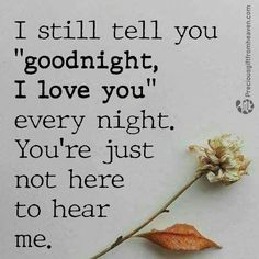 a flower with the words i still tell you goodnight love you every night, you're just not here to hear me