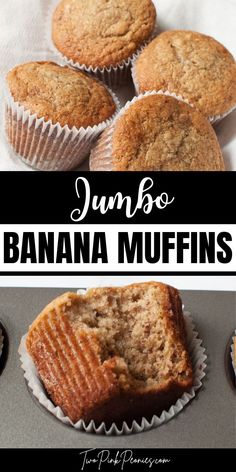 Text that says Jumbo banana muffins above and below the text are images of jumbo (extra large) banana muffins. Texas Size Banana Muffins, Jumbo Bakery Style Banana Muffins, Big Breakfast Muffins, Jumbo Banana Muffins Recipes, Jumbo Muffin Recipes Breakfast, Banana Muffins Jumbo, Jumbo Muffins Recipes Easy, Large Banana Muffins, Jumbo Banana Nut Muffins