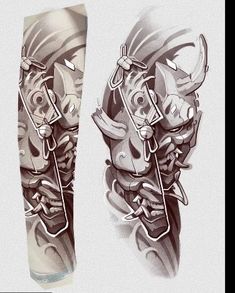 an image of a pair of leg sleeve tattoos