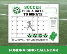 a calendar with soccer players on it and the words, thank you for your support