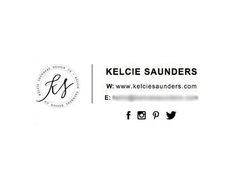 the kelcie sanders logo is shown in black and white, with an e - mail signature below it