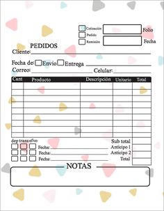 an invoice form with hearts on it