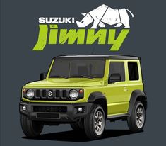 a green suv with the words suzuki jimmy on it