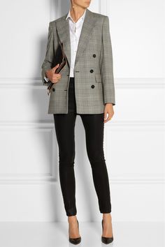 Stella McCartney | Prince of Wales check stretch-wool double-breasted blazer | NET-A-PORTER.COM Business Professional Outfits, Professional Attire, Breasted Blazer, Blazer Outfits, Work Outfits Women, Work Wardrobe, Professional Outfits