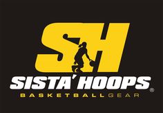 the logo for sista hoops basketball gear, featuring an image of a woman holding a