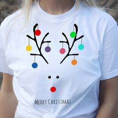 Modern Holiday Whimsical Reindeer Christmas T-Shirt Reindeer Shirt Ideas, Diy Christmas Shirt, Diy Christmas Shirts, Shirt Painting, Reindeer Shirt, Xbox Game, Navidad Diy, Matching Baby, Christmas Tops