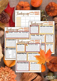 thanksgiving printable game with pumpkins, leaves and other autumn items on the table