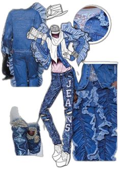 a collage of clothes and shoes with the words jean's written on them