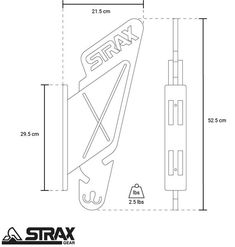 the srax logo is shown in black and white, with measurements for each piece