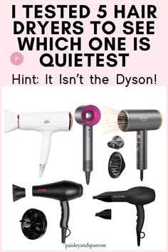 If you are looking for a quiet hair dryer this is for you! I tested the five quietest hair dryers to see which one is the best. Hint - it is not the dyson! Best Hair Dryers Top 10, Best Hairdryers, Bridal Hairstyle For Reception, Diffuser Hair Dryer, Elegant Braids, Tips For Healthy Hair, Dyson Hair Dryer, Hair Pick