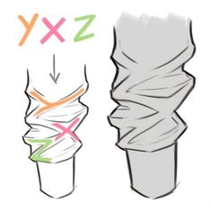 two different types of wrapped objects are shown in this drawing technique, one is white and the other is gray