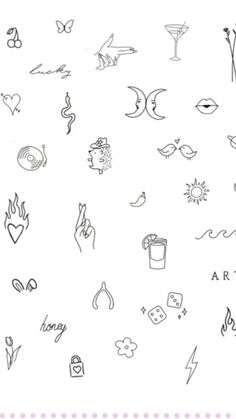 various hand drawn symbols on a white background