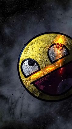 a yellow smiley face with lightning coming out of it