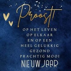 a poster with the words proost written in gold on a blue background