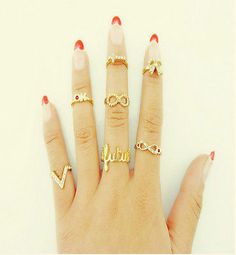 7PCS Silver/Gold Crystal V Cross Knuckle Midi Mid Tip Stacking Fingers Rings Streetwear Jewelry, Midi Ring Set, Cheap Rings, Letter Ring, Bow Ring, Gold Alloys, Diamond Ring Settings