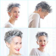 Catherine Walsh short hair styling tip - Nivea Creme on wet hair Mode Over 50, Short Grey Haircuts, Salt And Pepper Hair, Gray Hair Cuts, Short Grey Hair, Haircut For Older Women, Short Hair Styles Pixie, Red Lipstick