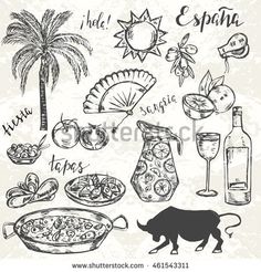 hand drawn food and drinks set royalty illustration