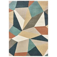 an abstract rug with various colors and shapes