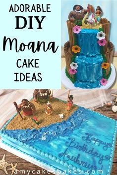 there is a cake made to look like the little mermaids are on the beach