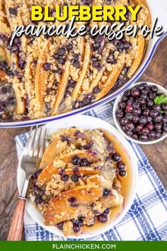 this blueberry pancake casserole is loaded with fresh berries and crumbs