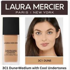 Laura Mercier Flawless Fusion Ultra-Longwear Foundation. Color: 3c1 Dune. 30 Ml. Weightless, Light Like A Second Skin. Skin Enhancing. Medium To Full Coverage. Long Wear Foundation, Laura Mercier Foundation, Laura Mercier Makeup, Cool Undertones, Laura Mercier, Makeup Foundation, Box Color, Second Skin, Womens Makeup