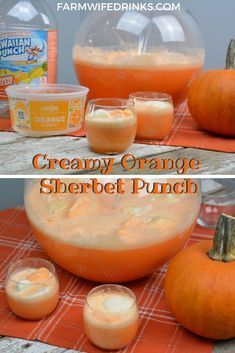 there are two pictures of orange sherbet punch