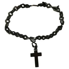 An attractive and unusual antique Victorian Vulcanite Cross and chain necklace. The necklace features large, chunky, fancy mariner style Links, interlocking along the length and it fastens with a barrel clasp which is a later addition. The cross has been added to the chain and there is a link that has been modified as a drop for the pendant, this has been secured by cotton by its original owner. Vulcanite was first invented or discovered in 1839 by Charles Goodyear and it is a compound made up b Charles Goodyear, Chain Link Necklace, Shades Of Black, Antique Victorian, Dark Aesthetic, Chain Lengths, Chain Link, Jewelry Necklace Pendant, Piercings