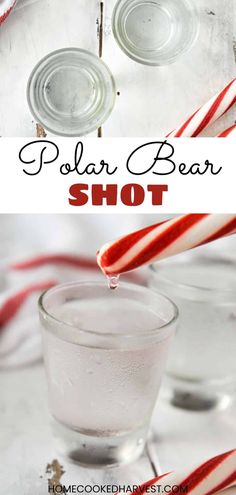 two shots with candy canes in them and the words polar bear shot on top