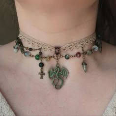 Fairy Necklace Diy, Handmade Fairy Grunge Jewelry Gift, Whimsical Handmade Choker Necklace, Diy Grunge Jewelry, Fairy Grunge Handmade Necklace Gift, Fairy Grunge Jewelry, Handmade Witchy Choker Jewelry, Goblincore Jewelry