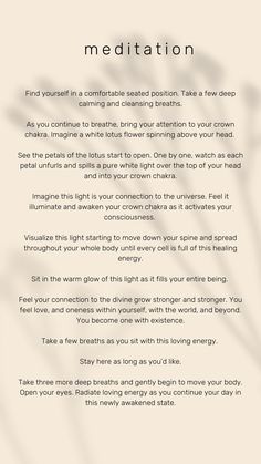 a poem written in white with the words meditation on it