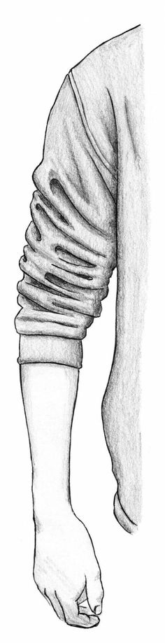 a black and white drawing of a person's leg with the arm wrapped in fabric