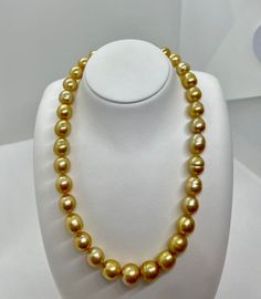 Classic Big South Sea Golden Pearl Necklace, 10.8-13.7mm, Beautiful Sunny Gold Color, Bright Rich Gold with green overtone, Very  High Luster. Eye catching Beauty. Super Stunning.   Classic and Elegant  Lustrous Beauty  Pearls ★ Pearl: Genuine South Sea Golden Pearls, Saltwater ★ Origin: Philippines ★ Size: 10.8-13.7mm ★ Shape: Baroque ★ Color: Natural Untreated, Beautiful Sunny Gold Color, Bright Rich Gold with green overtone ★ Luster: Very High Luster, Wonderful ★ Surface: Nice, Baby Smooth an Golden Pearl Necklace, Pearl Chain, Blue Cosplay, Nice Baby, Golden Pearl, Lagoona Blue, Pearl Beaded Necklace, Mermaid Aesthetic, Golden Earrings