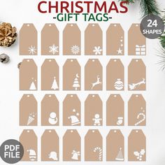 printable christmas gift tags with ornaments and snowflakes on the top, set of 24