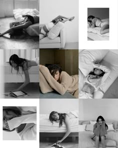 black and white photos of woman laying on bed