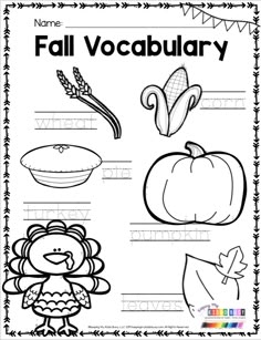 a printable worksheet for fall and thanksgiving