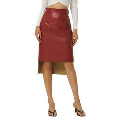 Keep it simple yet stylish with this leather skirt. The belted knot, high low hem and button decor add the fashion designed for this mini skirt This leather skirt is perfect for those who want to make a statement and turn heads wherever they go. Measurement (in inches) International Size----------Hip Girth----------Total Length S---------------------33 7/8----------------------27 1/2 M--------------------35 3/8----------------------28 L---------------------37 3/8----------------------28 3/8 XL-- Faux Leather Midi Skirt, Printed Long Skirt, Black Pleated Skirt, Leather Midi Skirt, Skirts Midi High Waisted, Work Skirts, Slip Skirt, Women Midi, High Low Hem