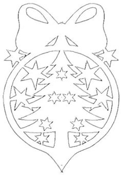 an ornament with bows and stars on the top is outlined in white paper