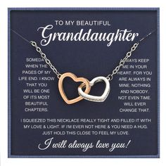 PRICES MAY VARY. 💖 PERFECT Granddaughter Gift from Grandma -- This Interlocking Hearts Necklace is beautifully gift wrapped with a specially designed message card. Make a sentimental surprise for your young lady. Great gift for granddaughter on birthday, Christmas, graduation, wedding, or any other occasion, all ready for gift giving! 💕 Interlocking Hearts Pendant -- The Interlocking Hearts Necklace represents an unbreakable bond between two souls. Surprise your loved granddaughter with this g Gift For Granddaughter, Granddaughter Necklace, To My Granddaughter, Granddaughter Birthday, Interlocking Hearts, Granddaughter Gift, Hearts Necklace, Necklace Clasps, Grandma And Grandpa