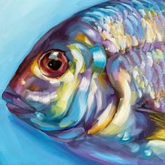 a painting of a fish on a blue background