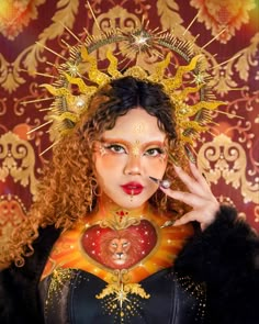 Leo Zodiac Makeup Looks, Sun Goddess Costume Makeup, Leo Halloween Costume, Leo Makeup Looks, Leo Costume Zodiac, Leo Makeup Zodiac Signs, Leo Zodiac Outfits, Goddess Costume Makeup, Leo Makeup