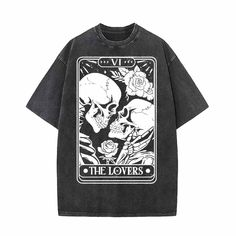 Peckshirt  Skeleton Lovers Tarot Card Vintage Washed T-shirt Vest Top - Print In Your Way. This classic shirt will give your outfit a little flair. Because comfort and design were given careful consideration throughout its creation, it is a versatile choice for both formal and casual settings. Invest in a new wardrobe by using this essential item. #skeleton #tarot card #card #Shirt #Peckshirt The Overthinker, Lover Skeleton, Skeleton Lovers, Skeleton Tarot, Lovers Tarot Card, Skeleton Cat, Summer Graphic Tee, Skeleton Shirt, Shirt Vest