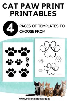 four cat paw printables with the text 4 pages of templates to choose from