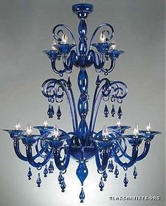 a blue chandelier hanging from the ceiling