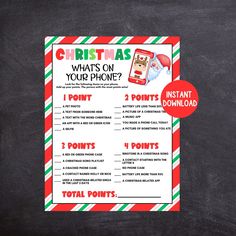 a printable christmas wish list on a chalkboard with the text, what's on your phone?