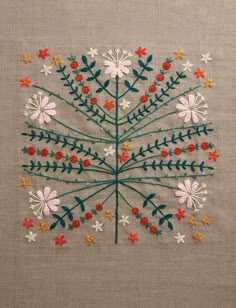 a piece of cloth with flowers and leaves on it, in the shape of a circle